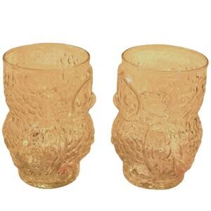 Pair of 1970s Vintage Libbey Clear Owl Retro Barware Tumblers
